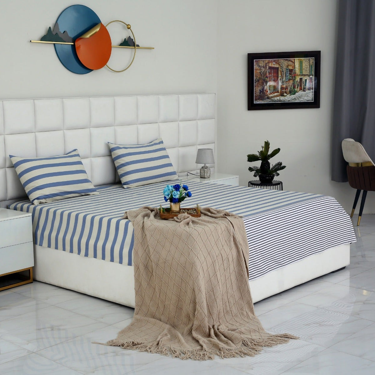 3 PCs Double Bed Sheet-DB343 Bed Sheets Apricot