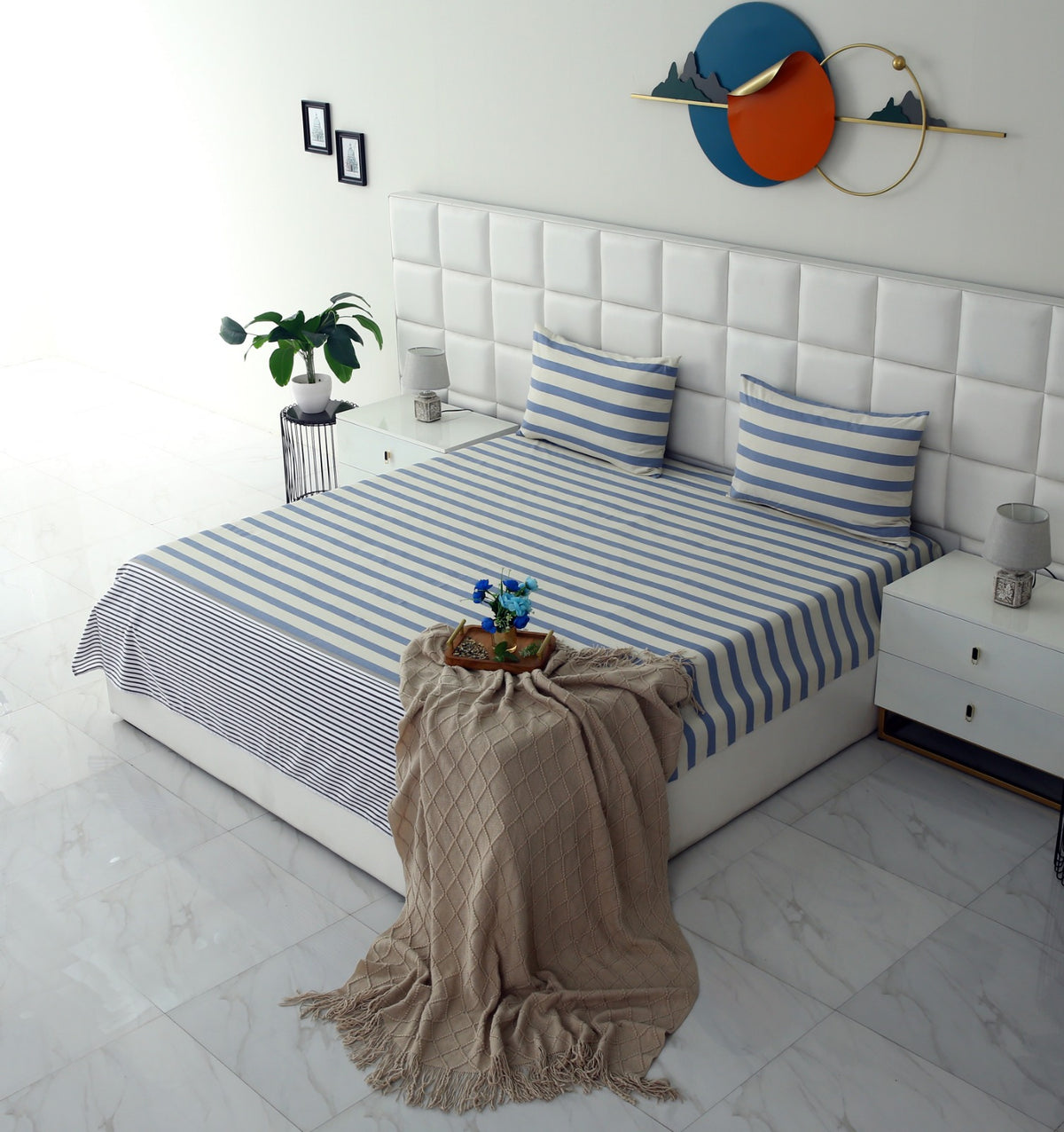 3 PCs Double Bed Sheet-DB343 Bed Sheets Apricot