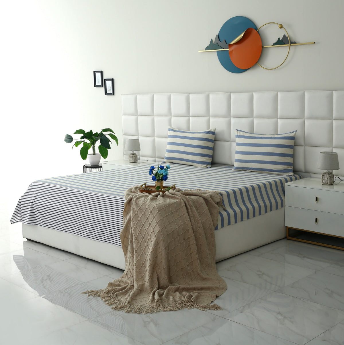 3 PCs Double Bed Sheet-DB343 Bed Sheets Apricot