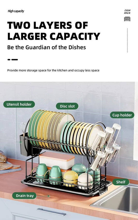 2-Tier-Dish Drying Rack & Utensil Holder(15255) Dish Rack Apricot