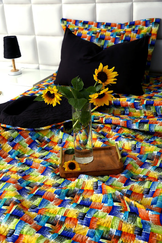 6 PCs Printed Bed Spread Set-Coral Rush Bed Spread Apricot