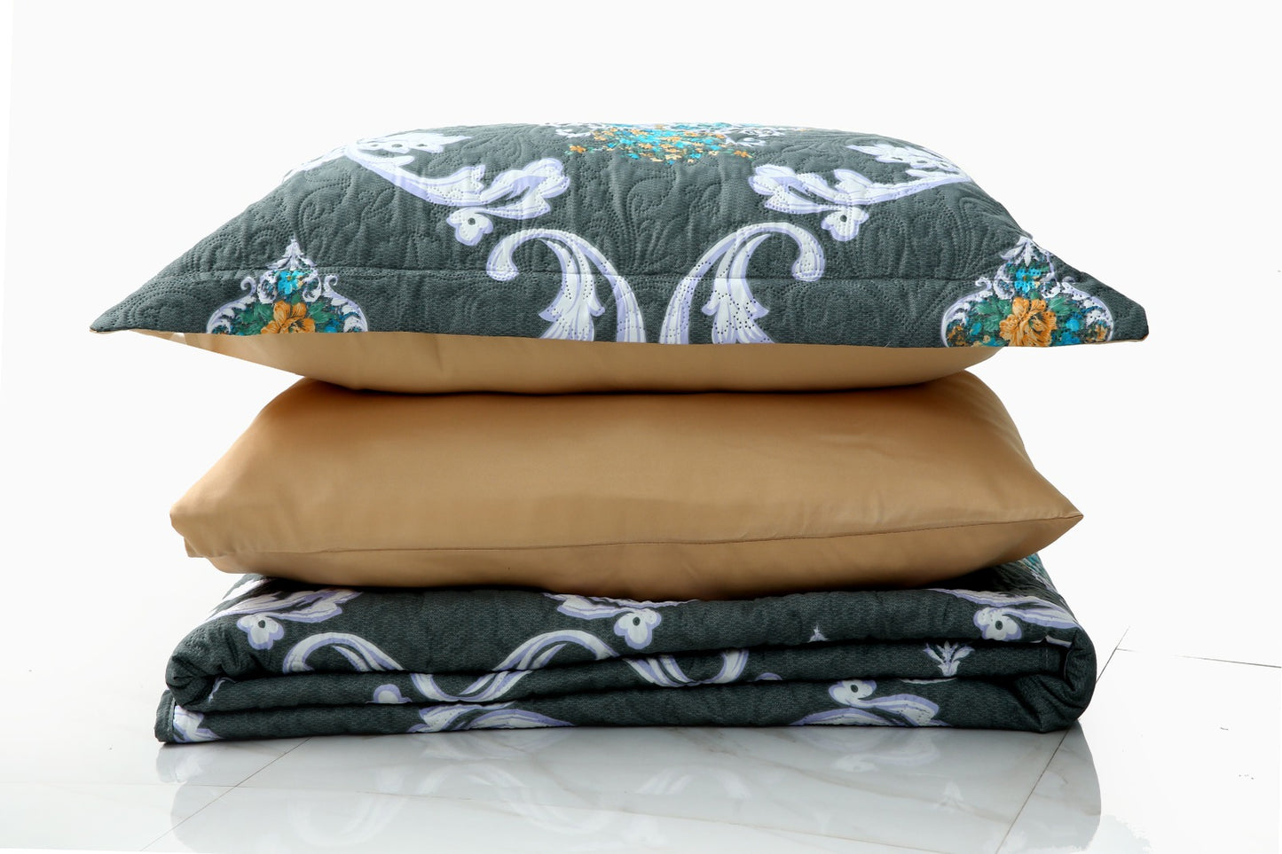 6 PCs Printed Bed Spread Set-Medallion Gold Bed Spread Apricot