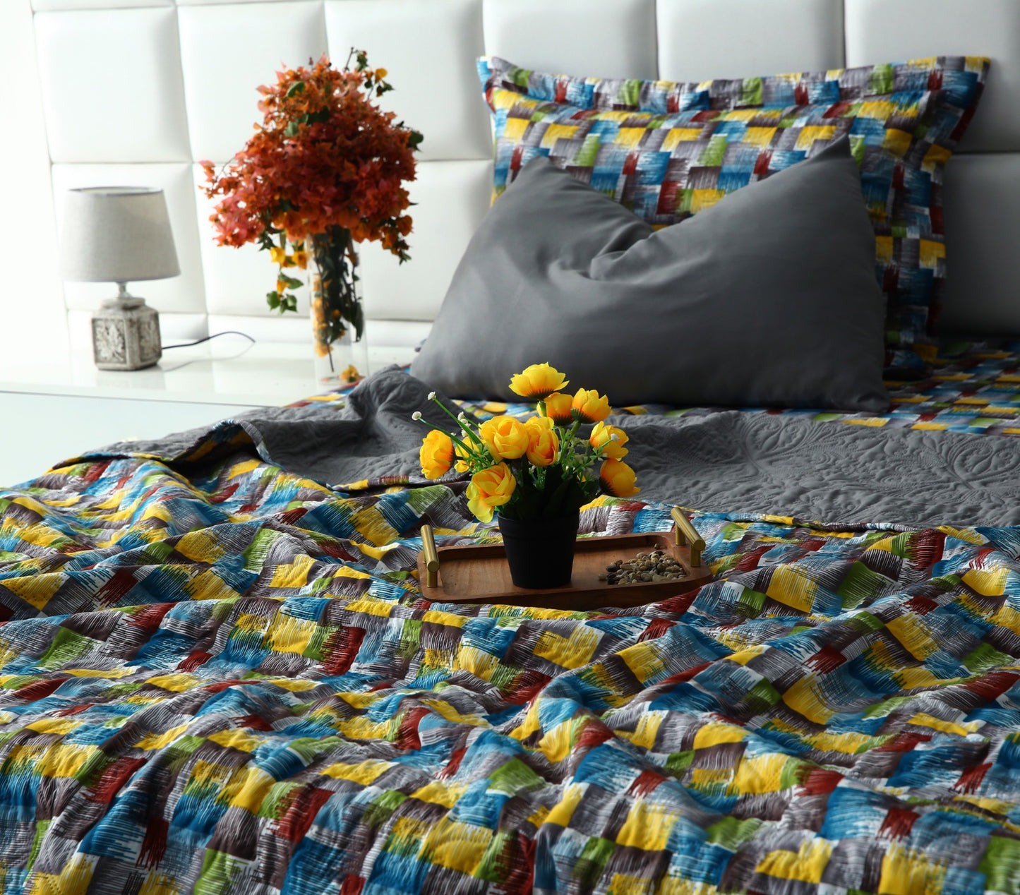 6 PCs Printed Bed Spread Set-Multi Ombre Bed Spread Apricot