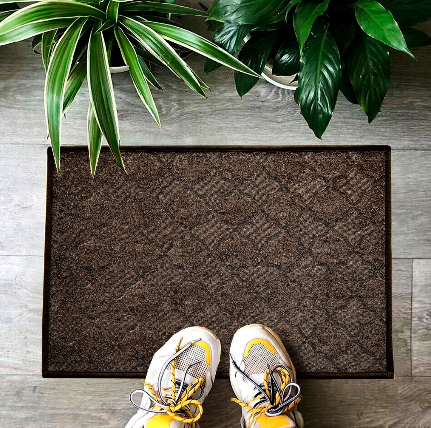 Anti-Slip Door Mat SA-2353-4(Brown Flowers) Door Mats Apricot