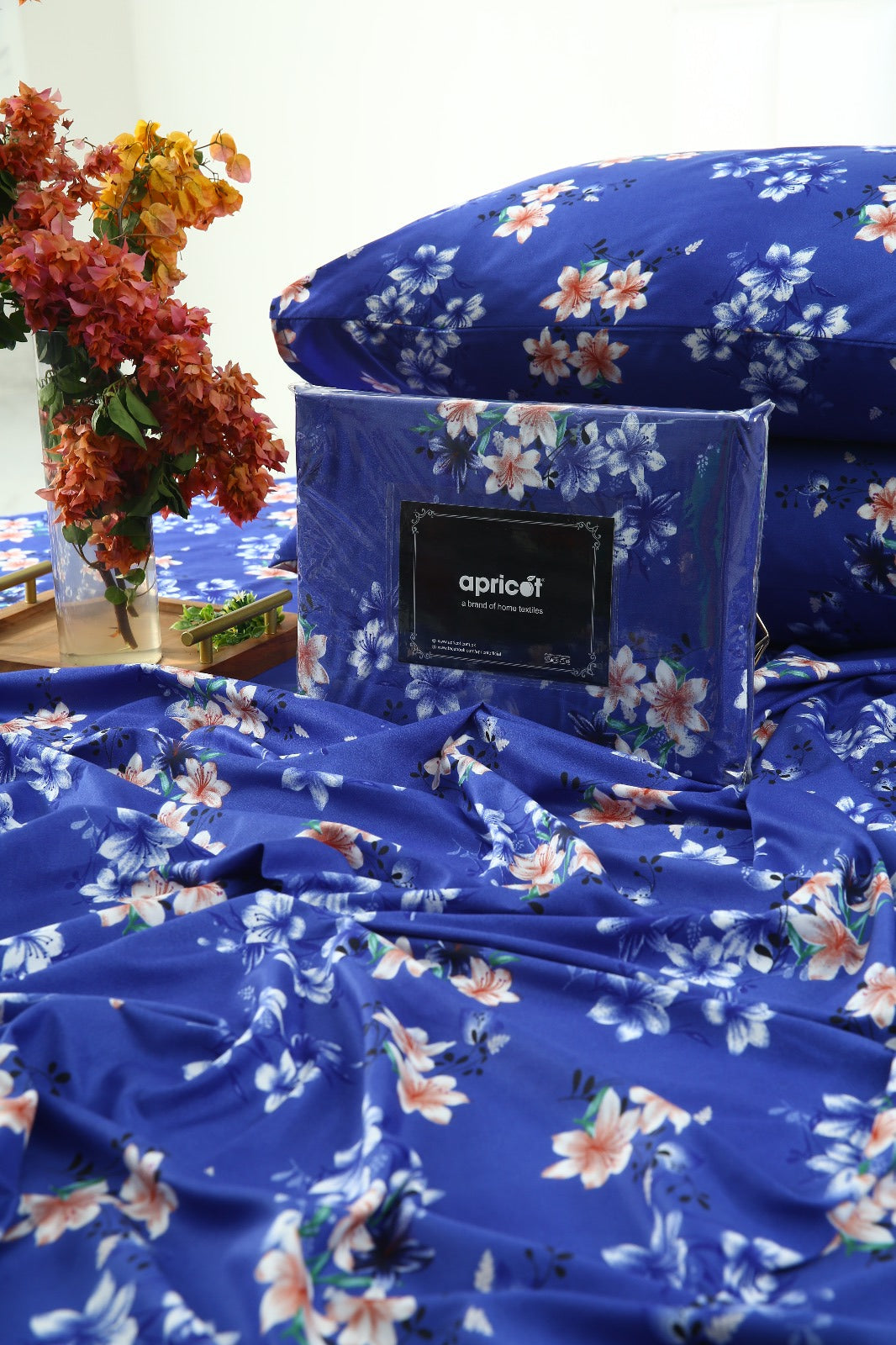 3 PCs Double Bed Sheet-Phlox Bed Sheets Apricot