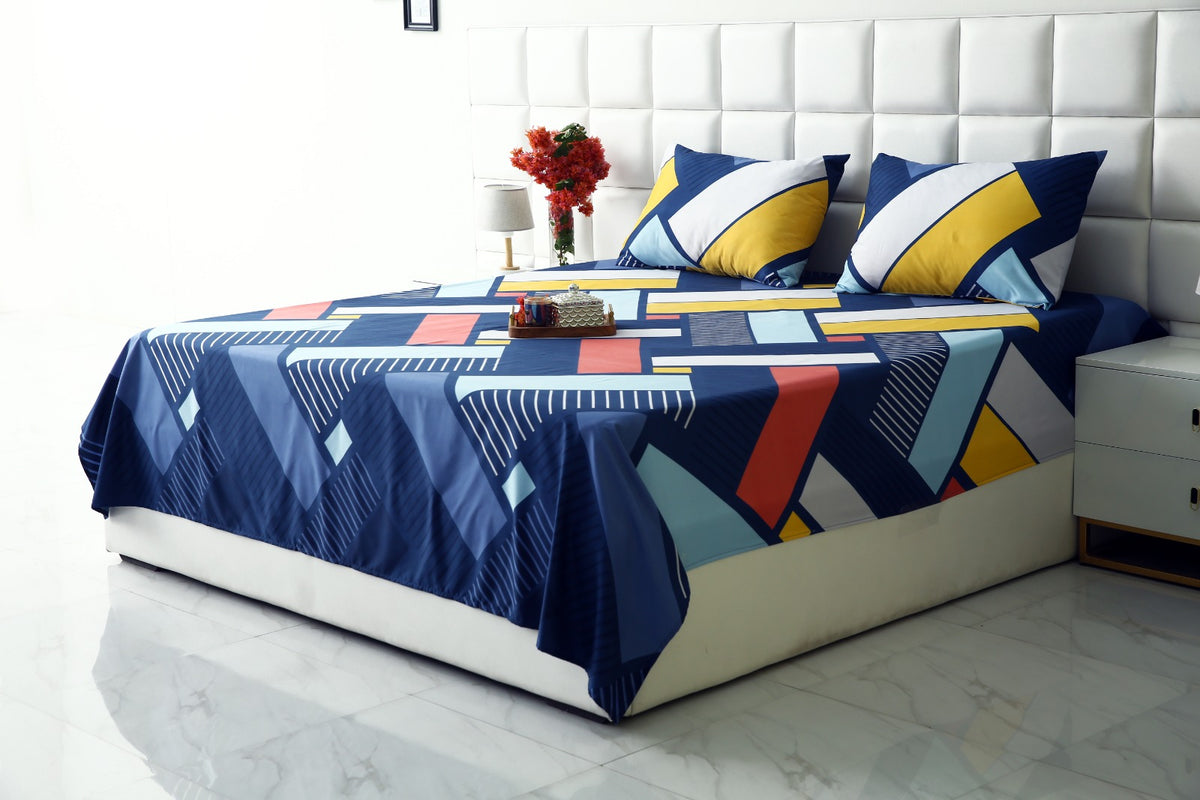 3 PCs Double Bed Sheet-RainBow ZigZag Bed Sheets Apricot