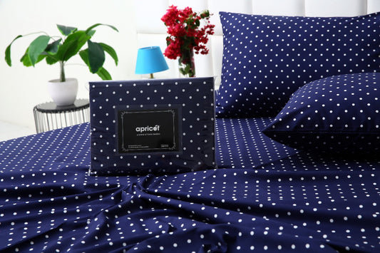 3 PCs Double Bed Sheet- Blue Polka BED SHEET Apricot