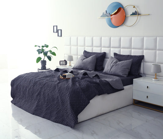 6 PCs Printed Bed Spread Set-Plaid Bed Spread Apricot