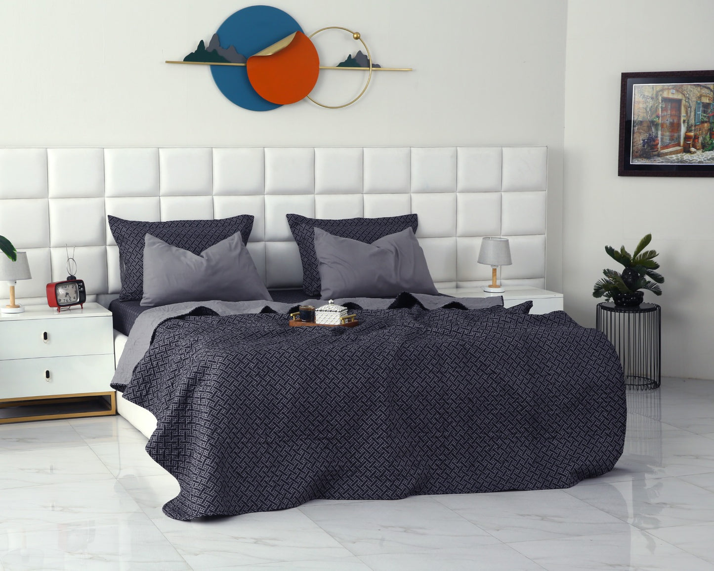 6 PCs Printed Bed Spread Set-Plaid Bed Spread Apricot