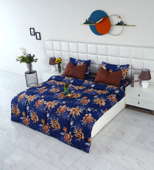 6 PCs Summer Comforter Set-Ethnic Flowers Bed Spread Apricot