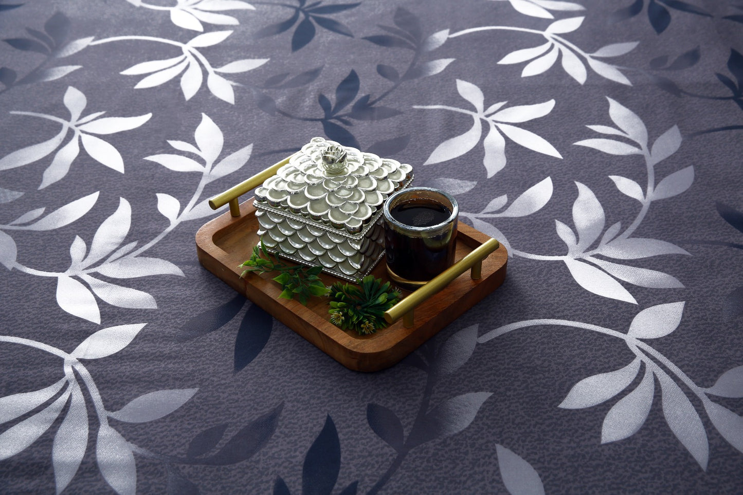 3 PCs Double Bed Sheet-Grey Leaf Bed Sheets Apricot