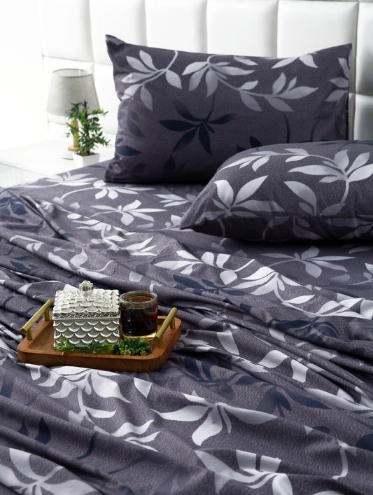 Fitted Bed Sheet-Grey Leaf