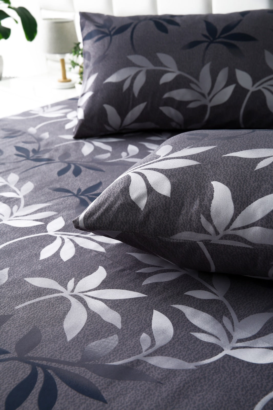 3 PCs Double Bed Sheet-Grey Leaf Bed Sheets Apricot