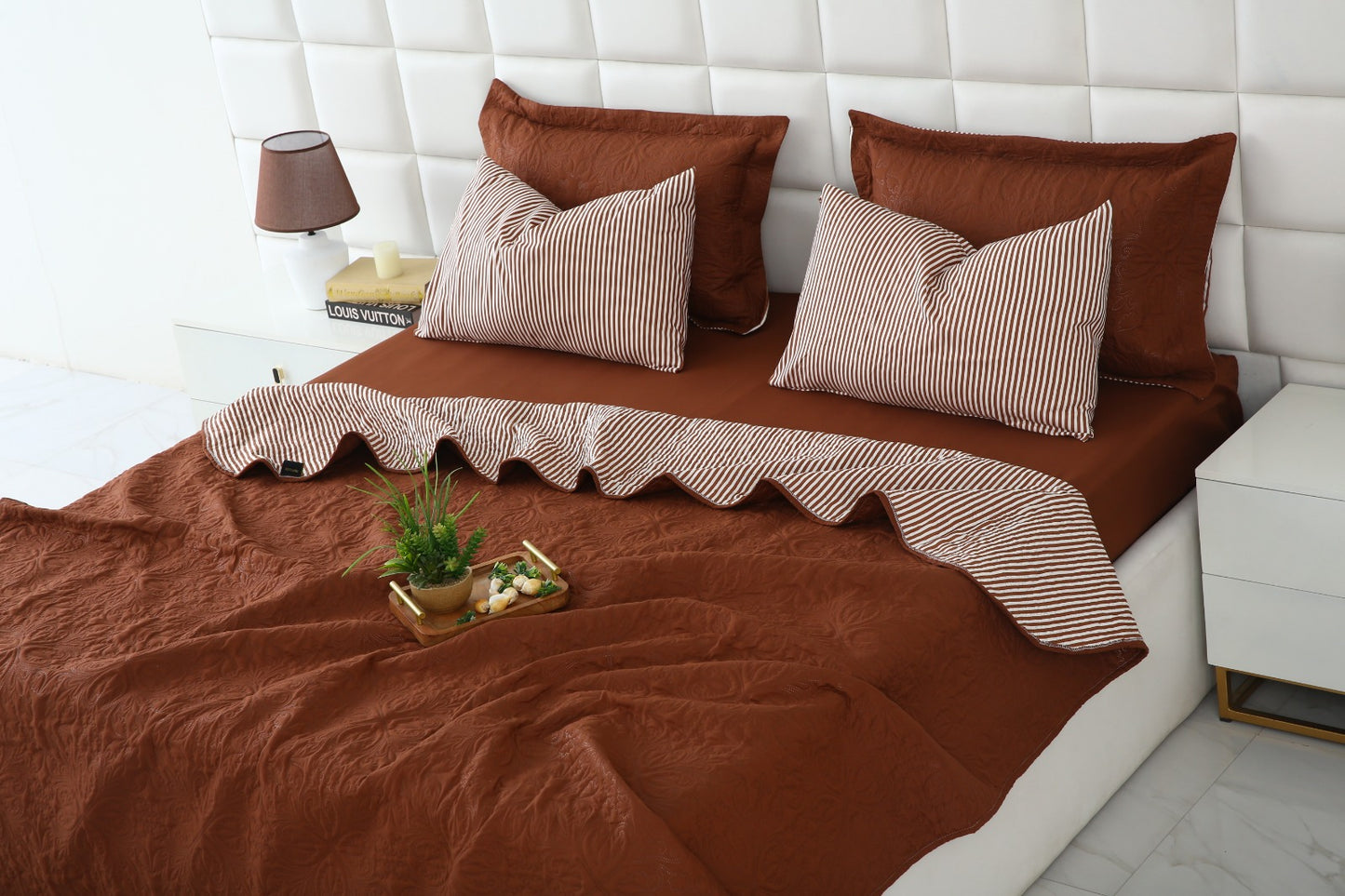 6 PCs Dyed Bed Spread Set-Brown Bed Spread Apricot
