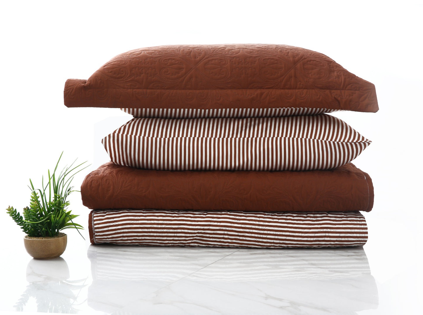 6 PCs Dyed Bed Spread Set-Brown Bed Spread Apricot