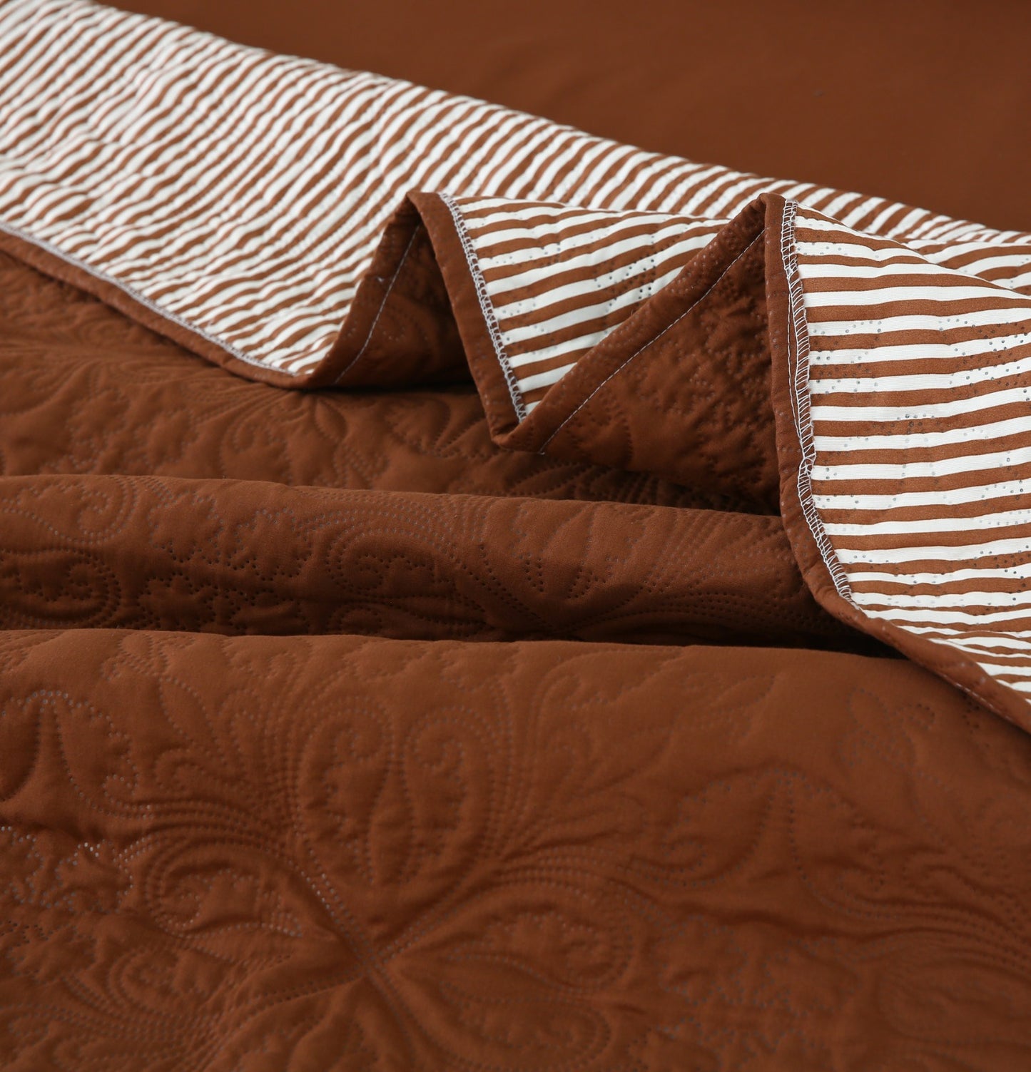 6 PCs Dyed Bed Spread Set-Brown Bed Spread Apricot