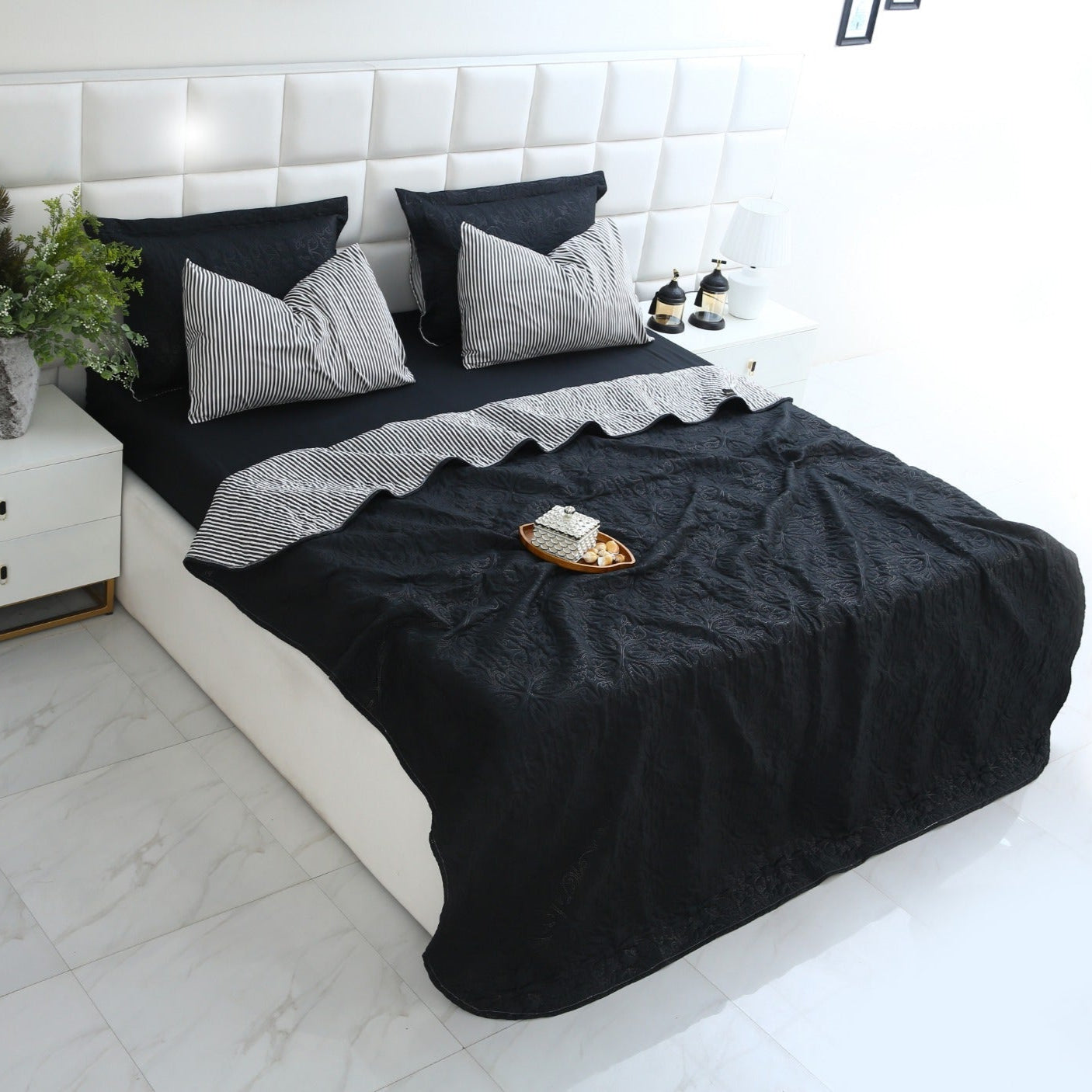 6 PCs Dyed Bed Spread Set-Black Bed Spread Apricot