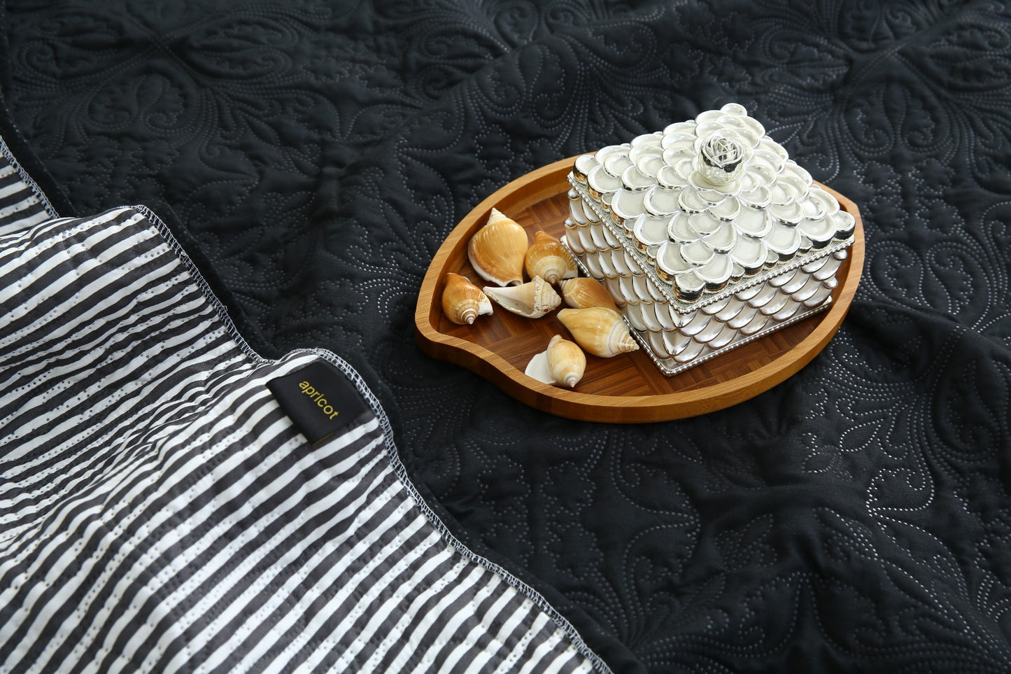6 PCs Dyed Bed Spread Set-Black Bed Spread Apricot