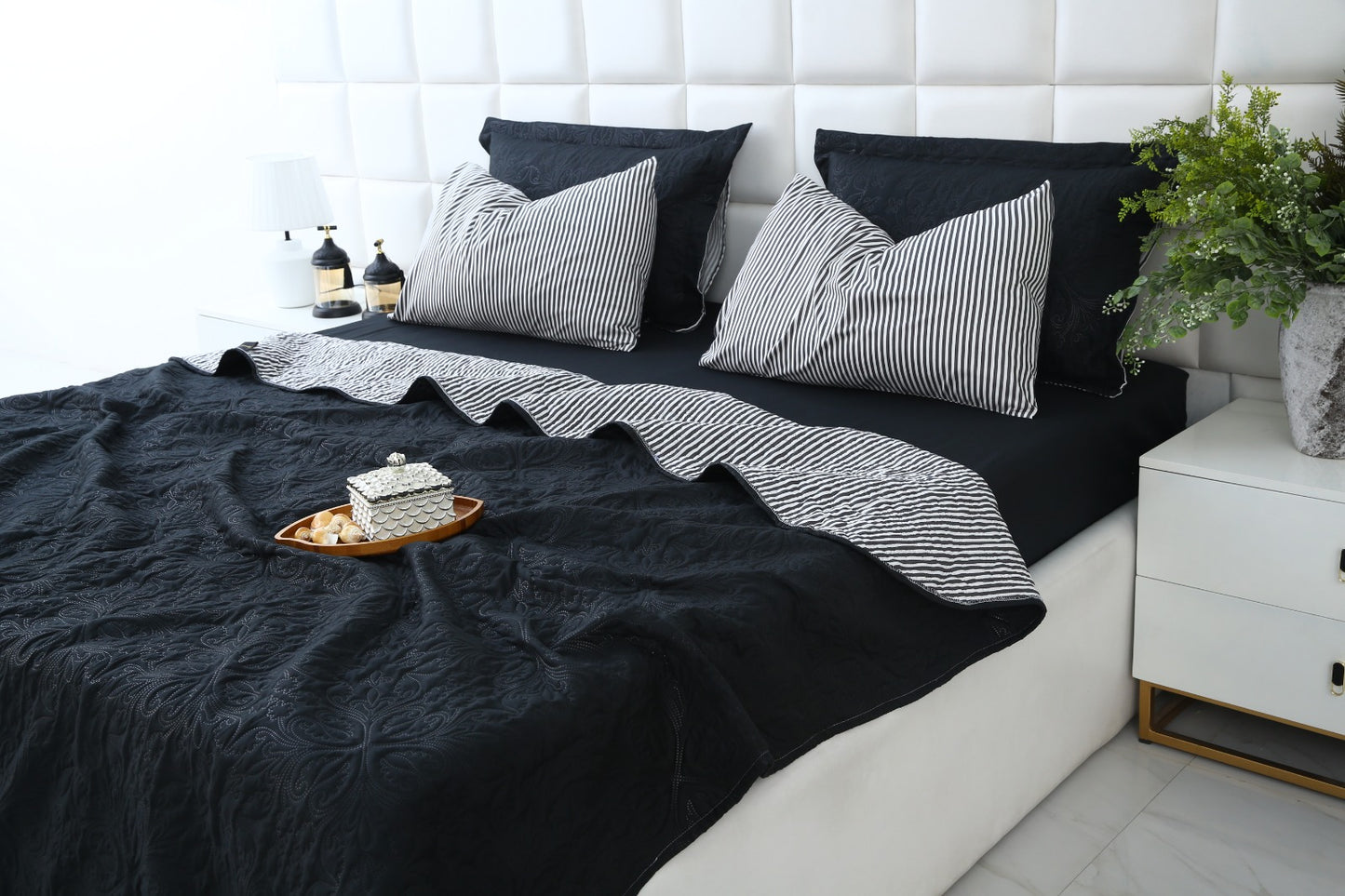 6 PCs Dyed Bed Spread Set-Black Bed Spread Apricot