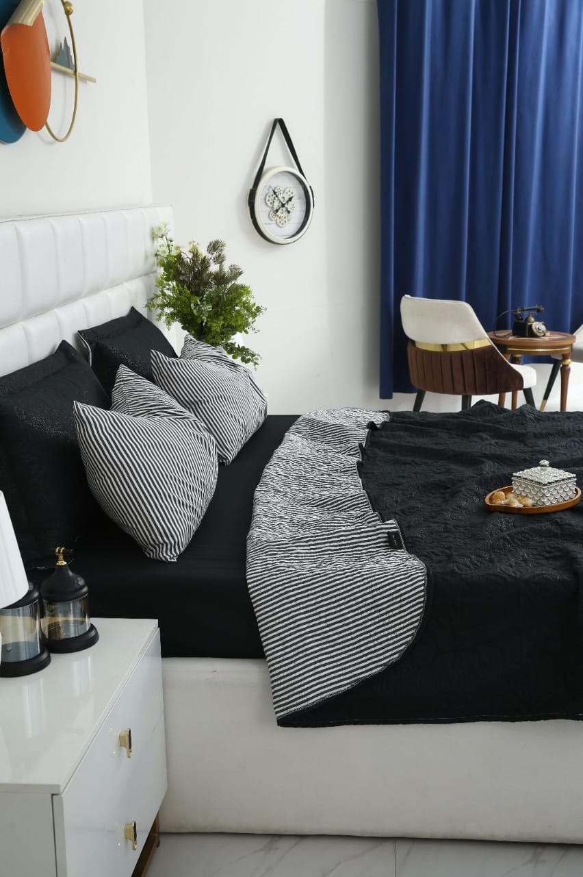 6 PCs Dyed Bed Spread Set-Black Bed Spread Apricot