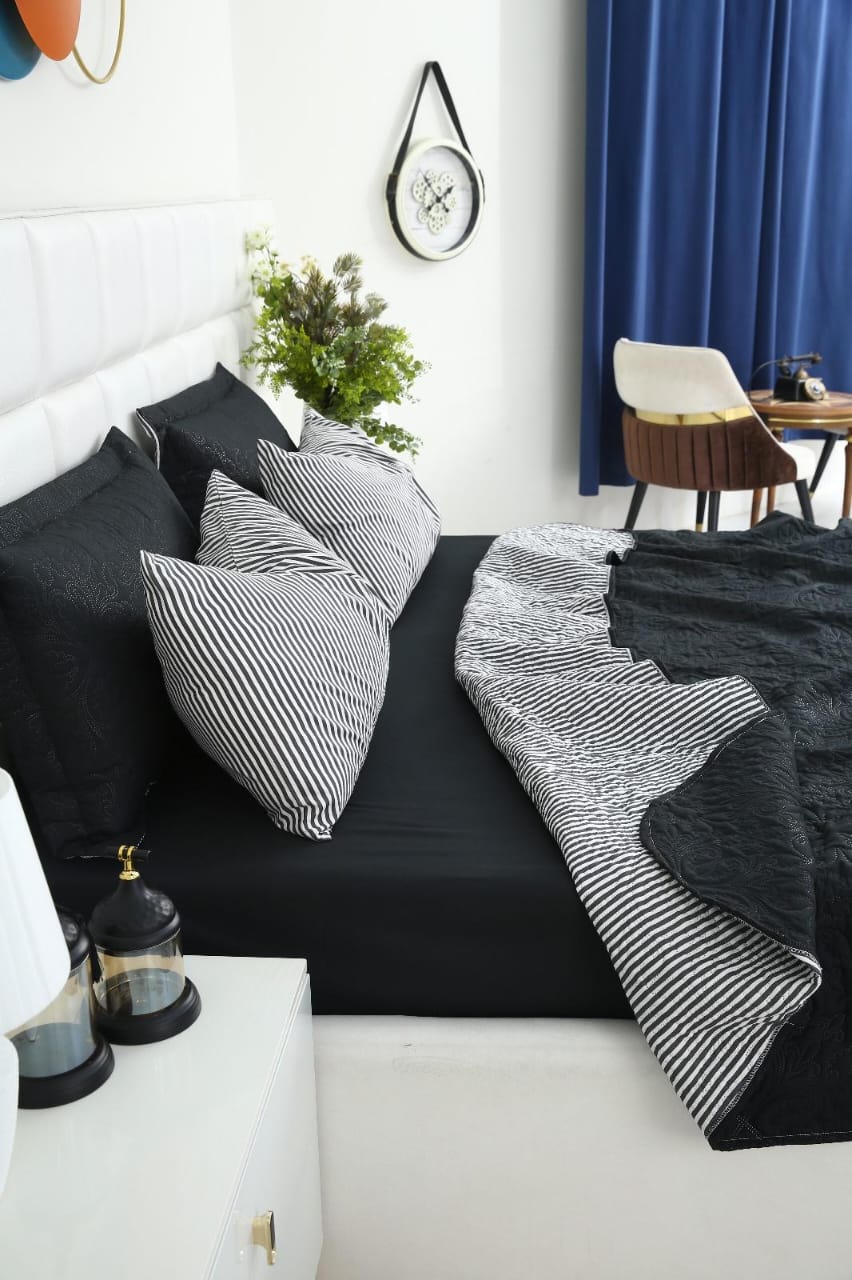 6 PCs Dyed Bed Spread Set-Black Bed Spread Apricot