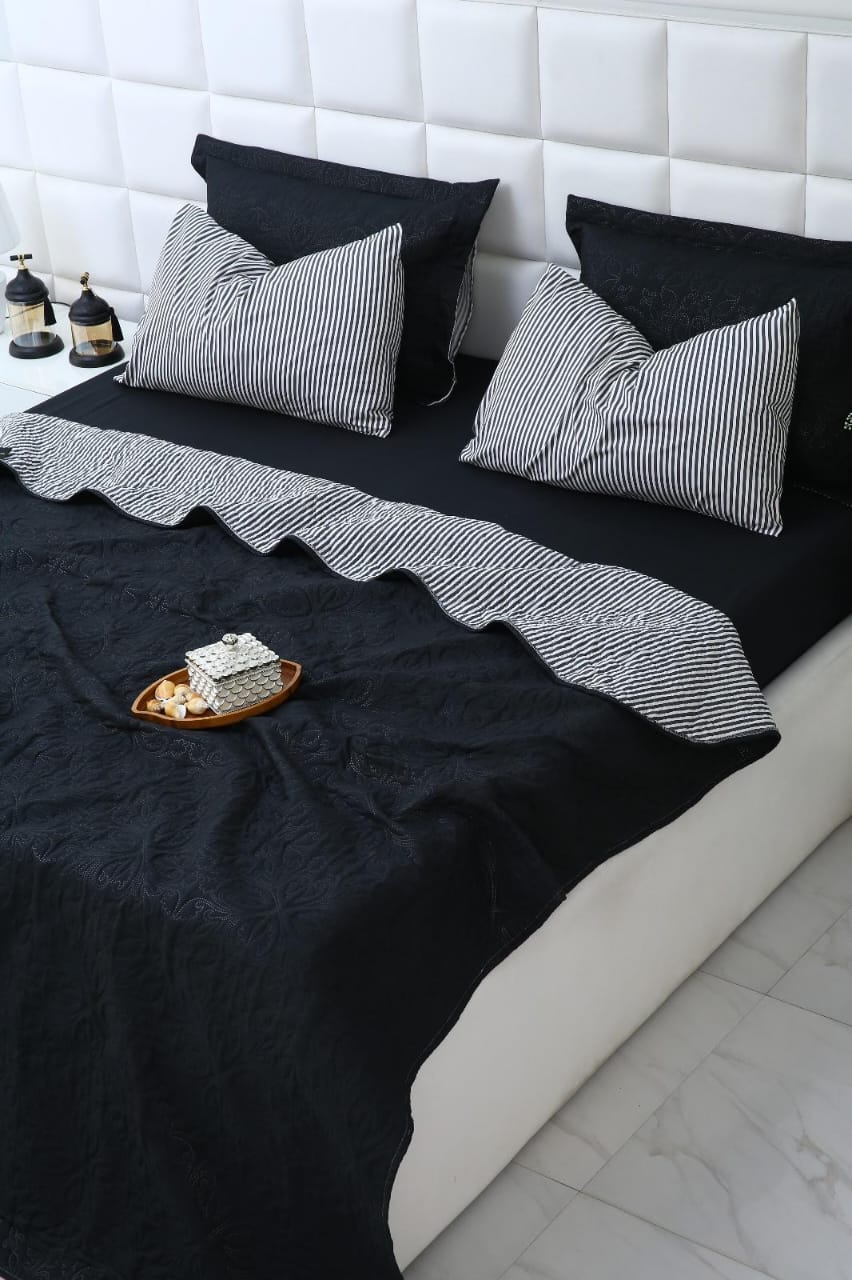 6 PCs Dyed Bed Spread Set-Black Bed Spread Apricot