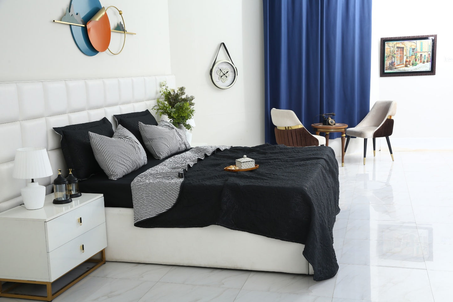 6 PCs Dyed Bed Spread Set-Black Bed Spread Apricot
