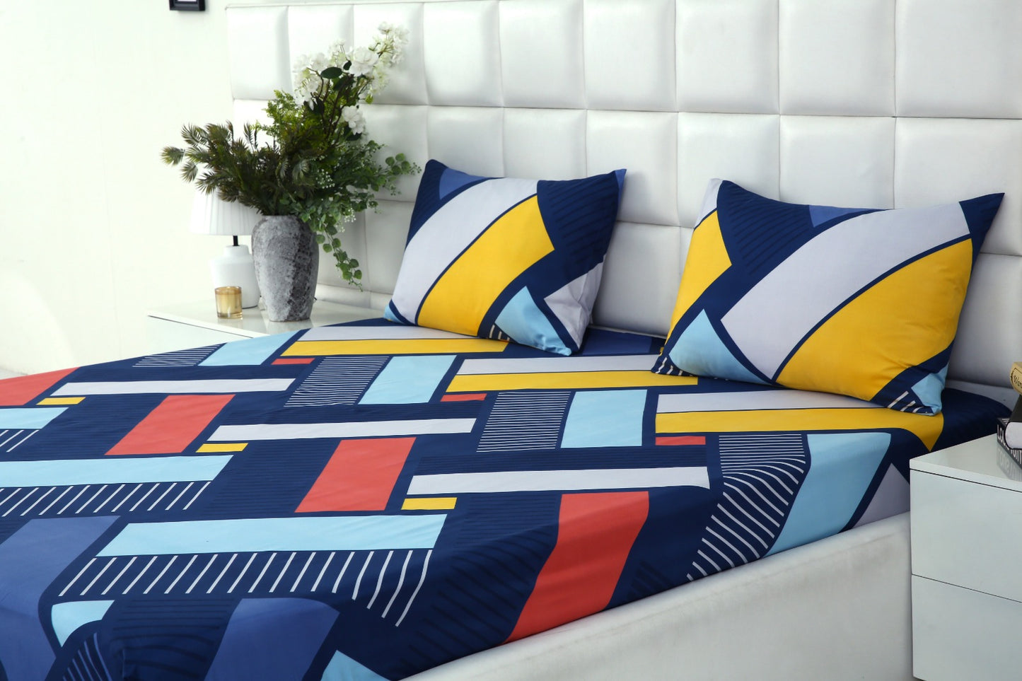 Fitted Bed Sheet-Zig Zag Rainbow Fitted Sheets Apricot