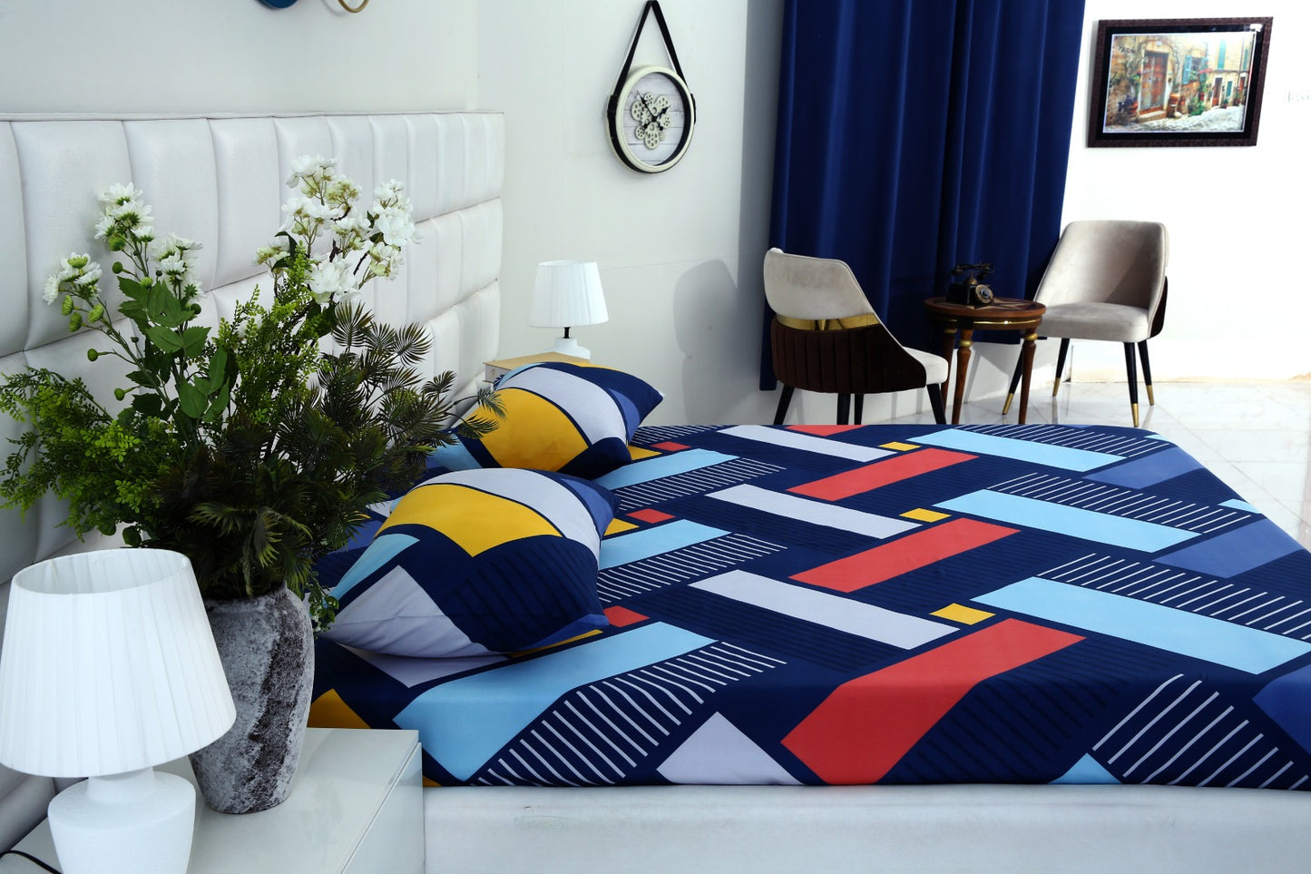 Fitted Bed Sheet-Zig Zag Rainbow Fitted Sheets Apricot