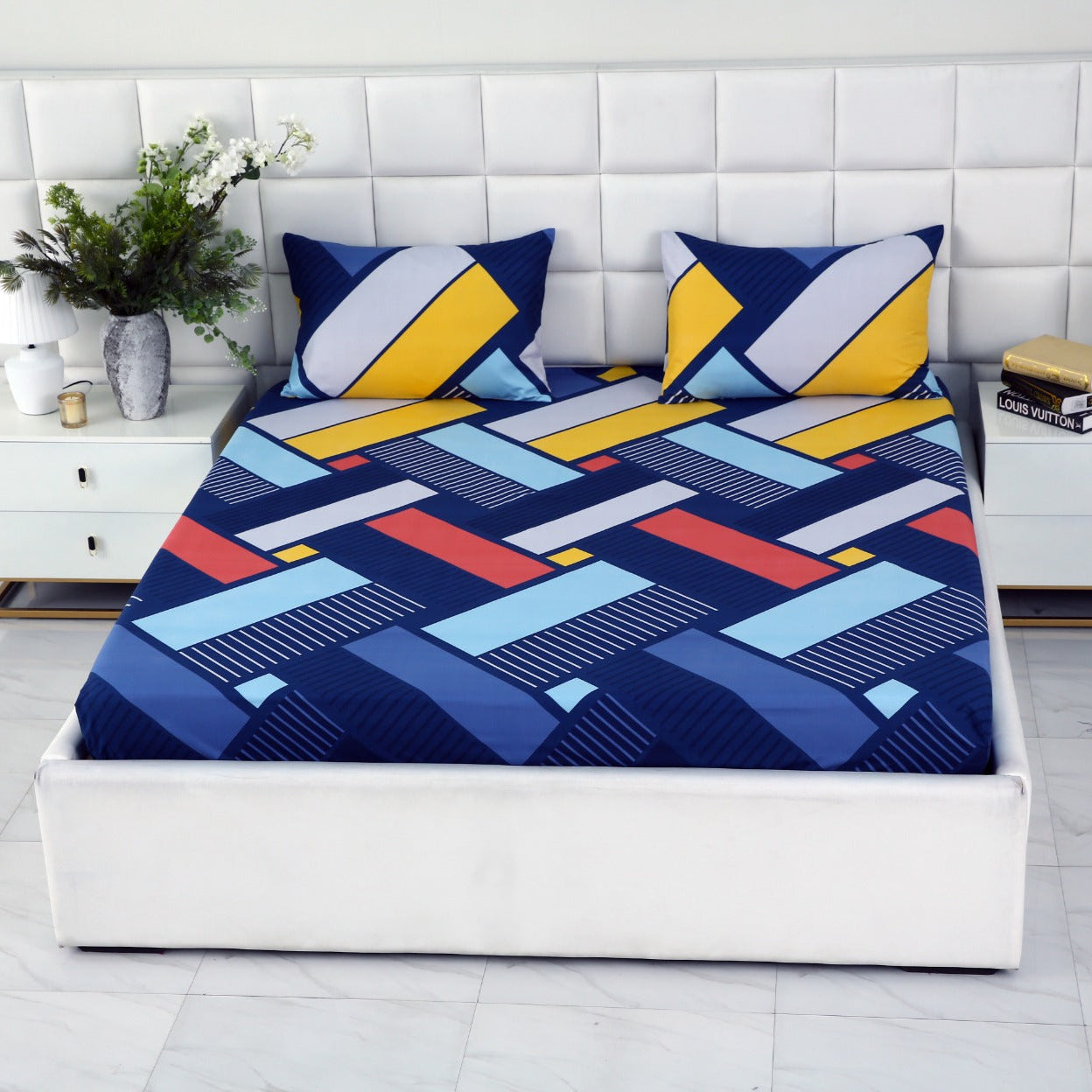 Fitted Bed Sheet-Zig Zag Rainbow Fitted Sheets Apricot