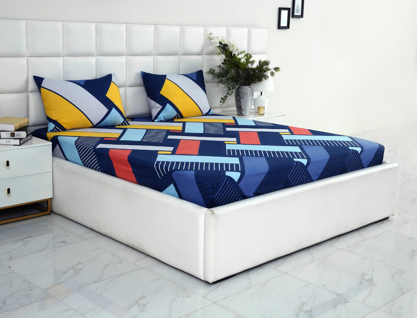 Fitted Bed Sheet-Zig Zag Rainbow Fitted Sheets Apricot