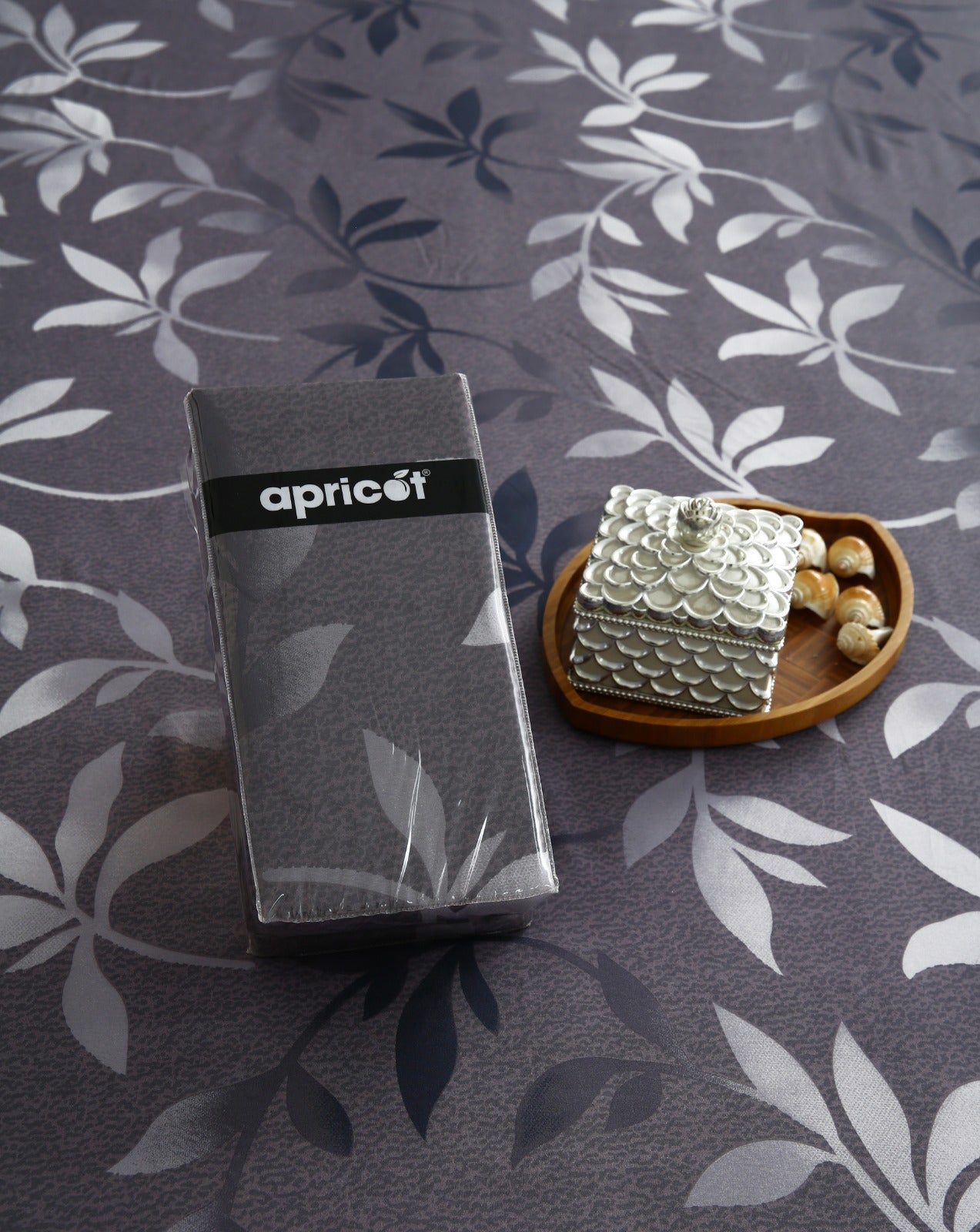 Fitted Bed Sheet-Grey Leaf Fitted Sheets Apricot