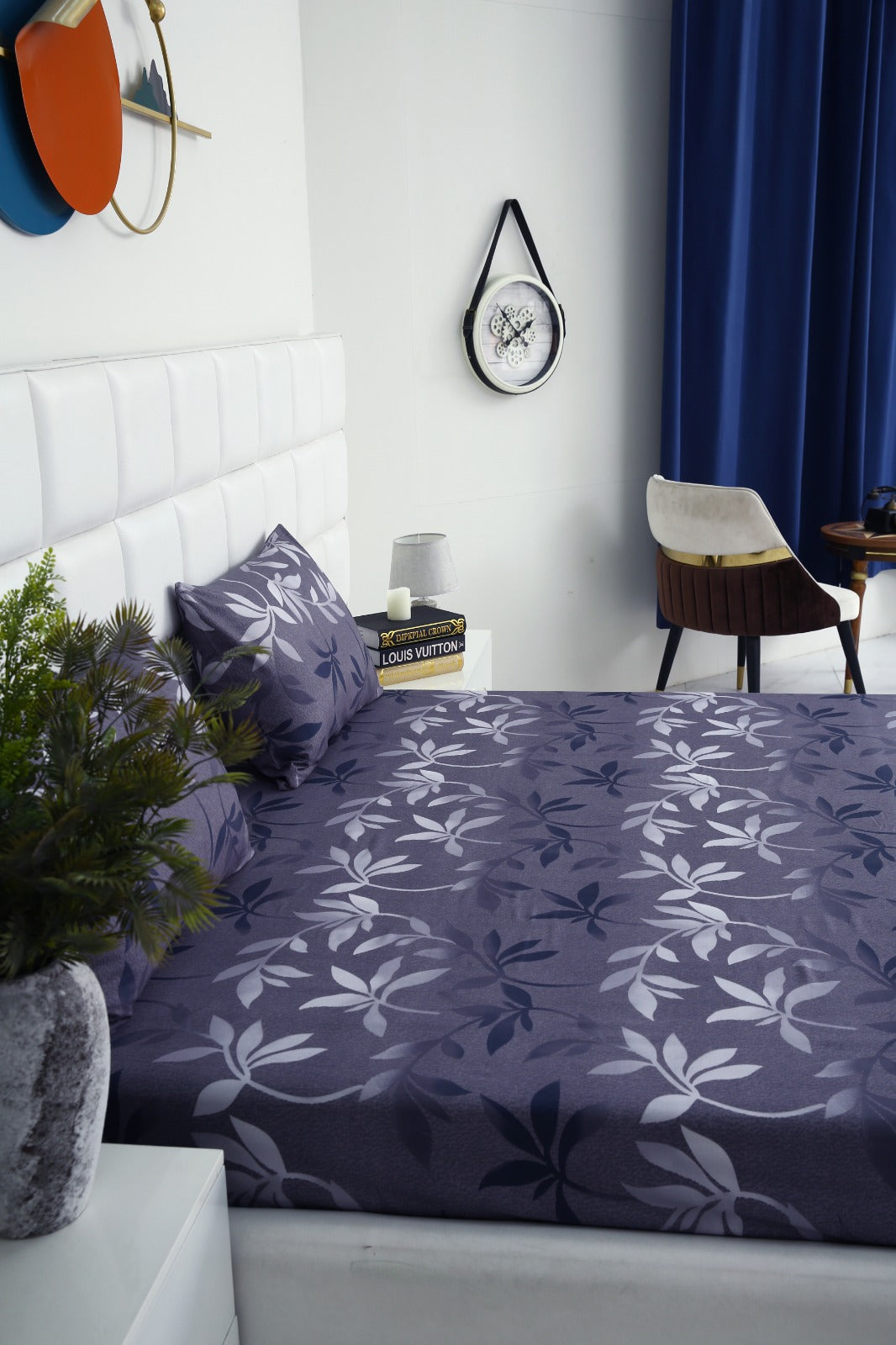 Fitted Bed Sheet-Grey Leaf Fitted Sheets Apricot