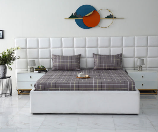 Fitted Bed Sheet-Multi Check Fitted Sheets Apricot