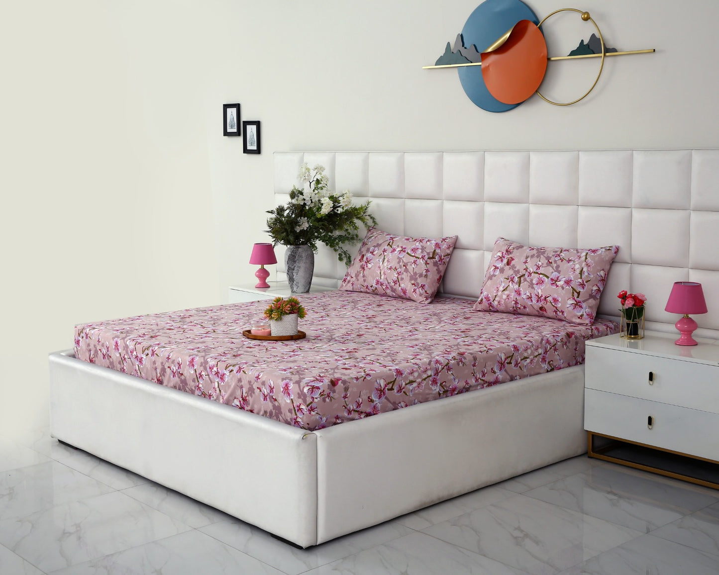Fitted Bed Sheet-Bloom Bliss Fitted Sheets Apricot