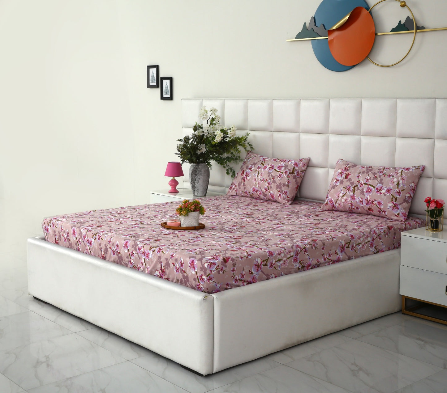 Fitted Bed Sheet-Bloom Bliss Fitted Sheets Apricot