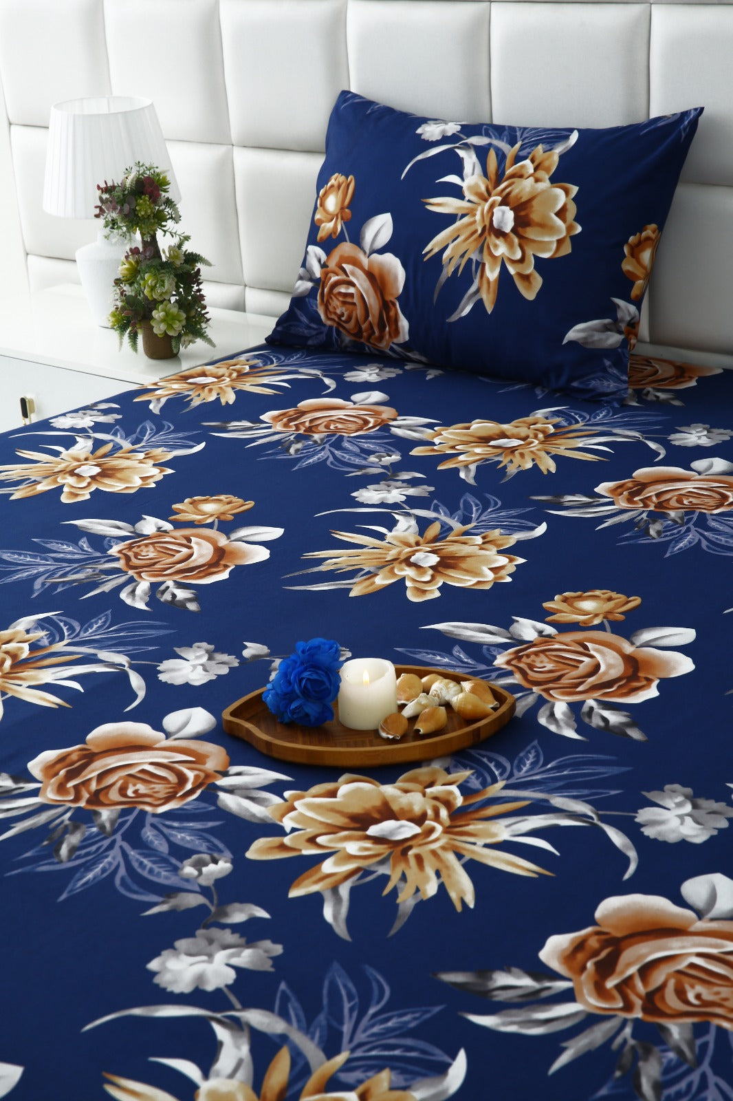 Fitted Bed Sheet-Ethnic Flowers Fitted Sheets Apricot