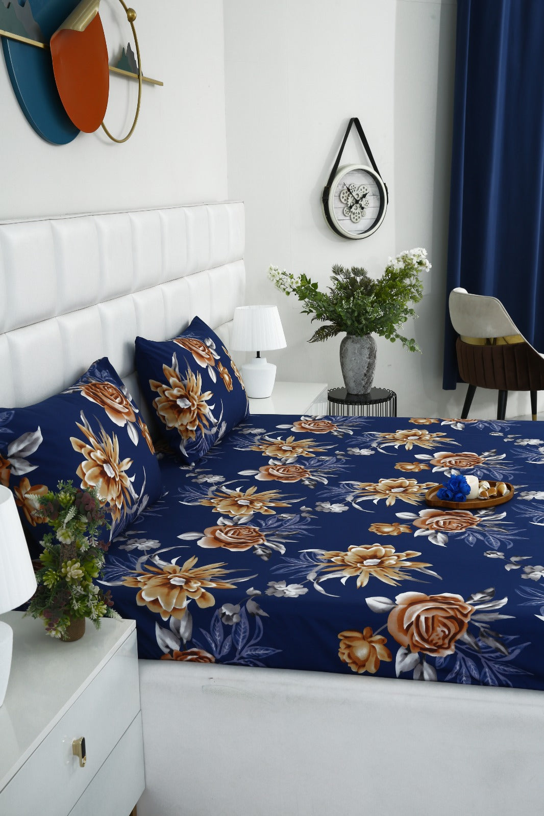 Fitted Bed Sheet-Ethnic Flowers Fitted Sheets Apricot