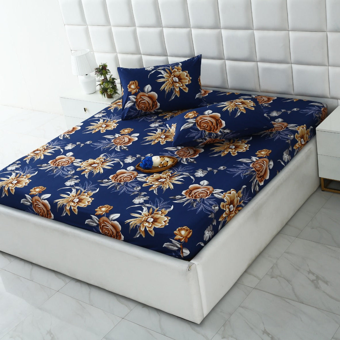 Fitted Bed Sheet-Ethnic Flowers Fitted Sheets Apricot