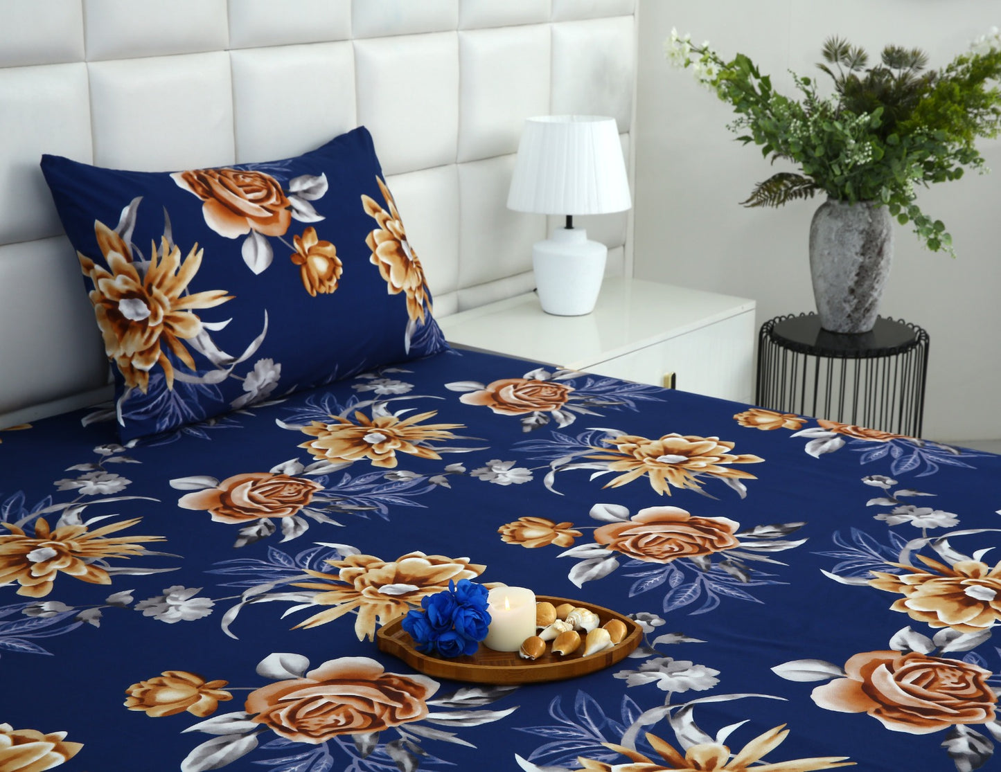 Fitted Bed Sheet-Ethnic Flowers Fitted Sheets Apricot