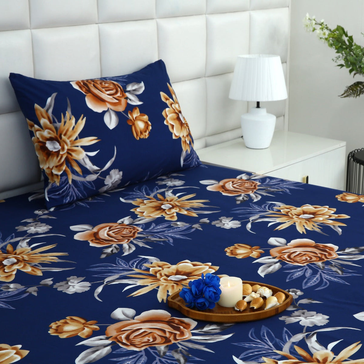 Fitted Bed Sheet-Ethnic Flowers Fitted Sheets Apricot