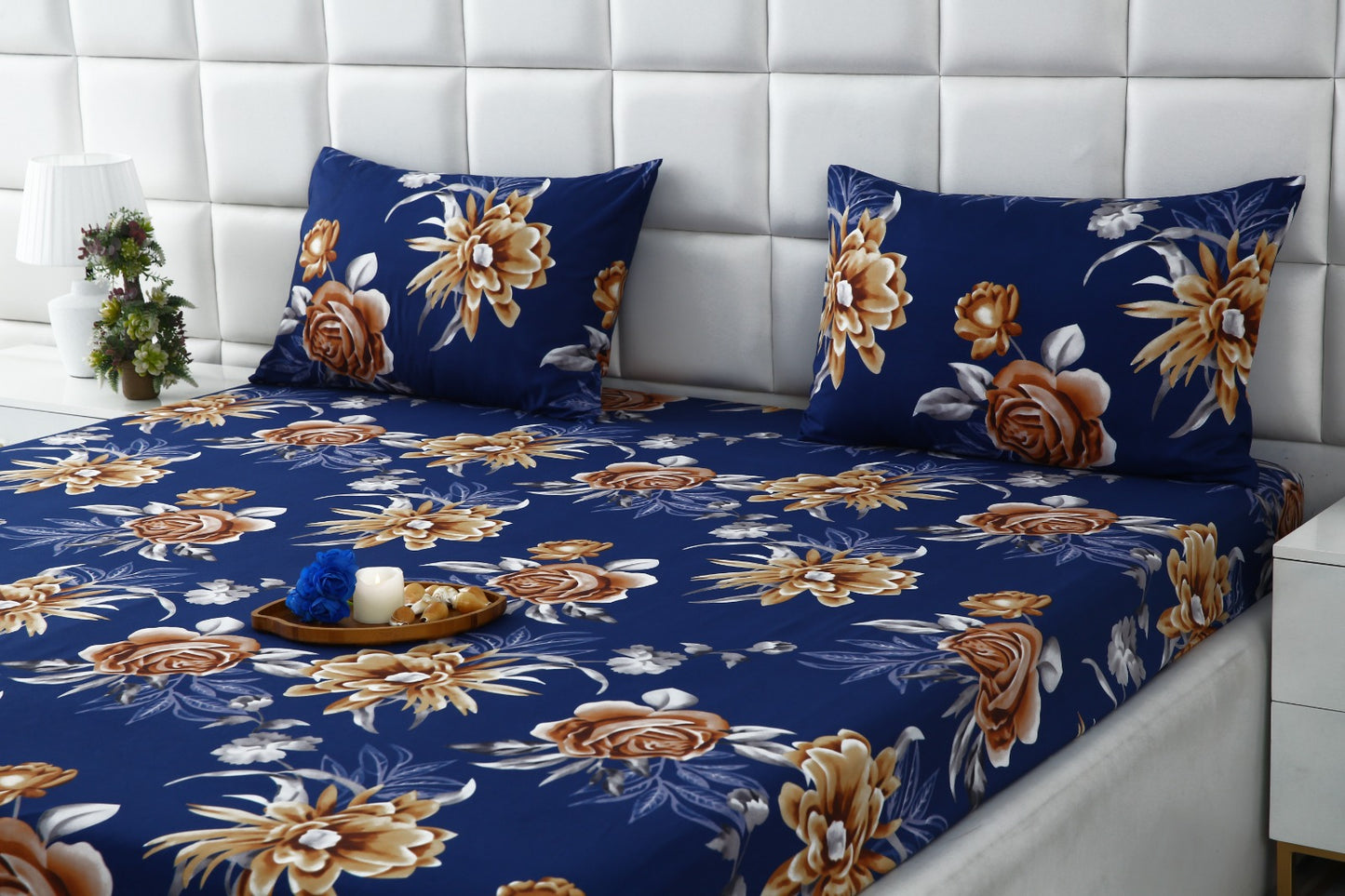 Fitted Bed Sheet-Ethnic Flowers Fitted Sheets Apricot