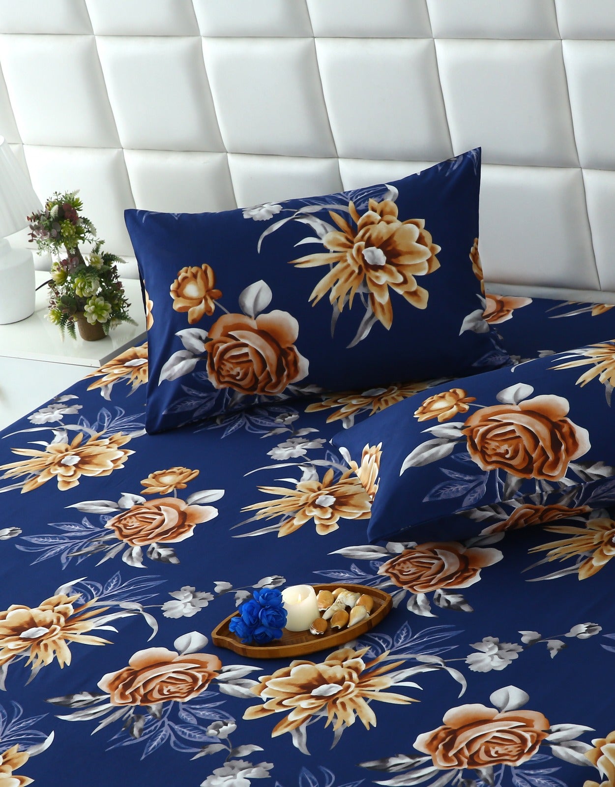 Fitted Bed Sheet-Ethnic Flowers Fitted Sheets Apricot