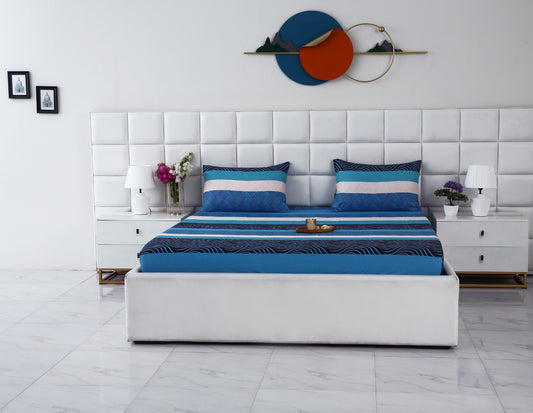 Fitted Bed Sheet-Aqua Wave Fitted Sheets Apricot