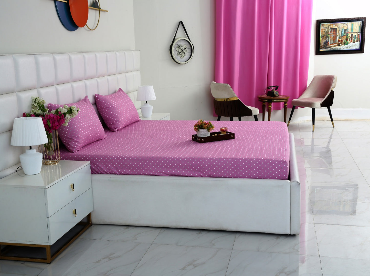 Fitted Bed Sheet-Lilac Polka Fitted Sheets Apricot