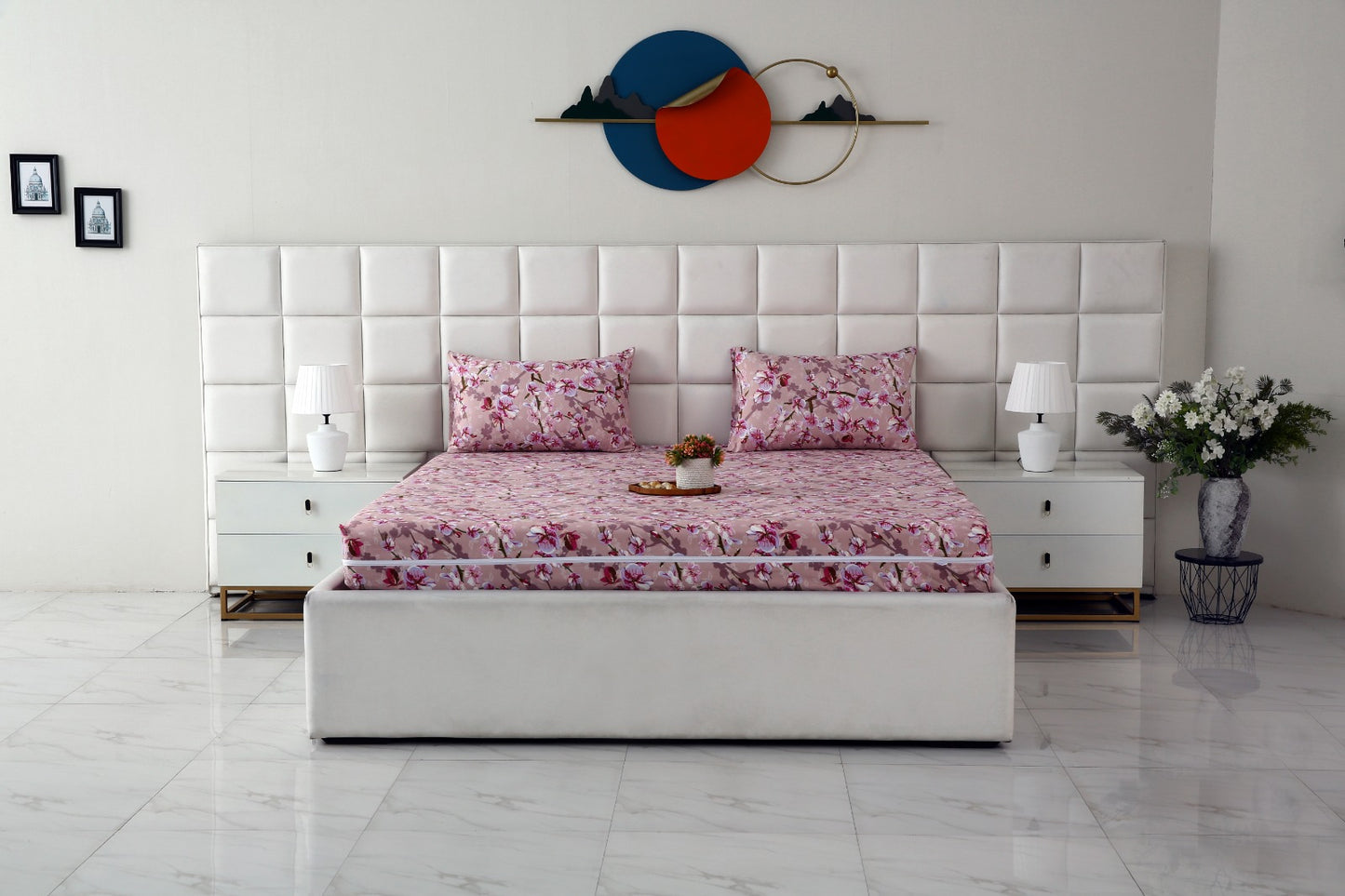 Zipper Mattress Cover Printed-Bloom Bliss Protectors Apricot