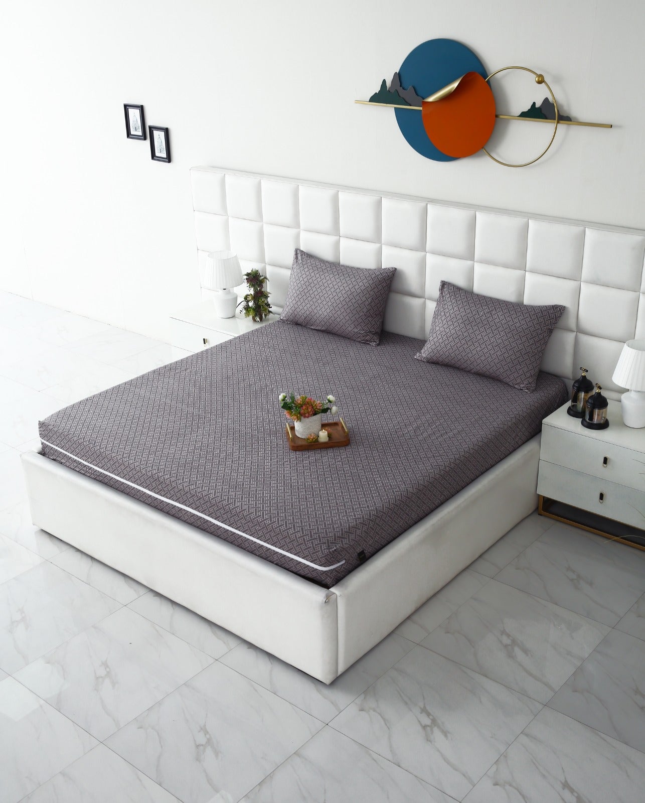 Zipper Mattress Cover Printed-Light Plaid Protectors Apricot