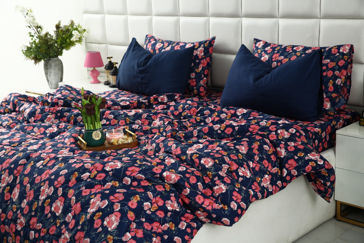 6 PCs Summer Comforter Set-Autumn Bloom Bed Spread Apricot
