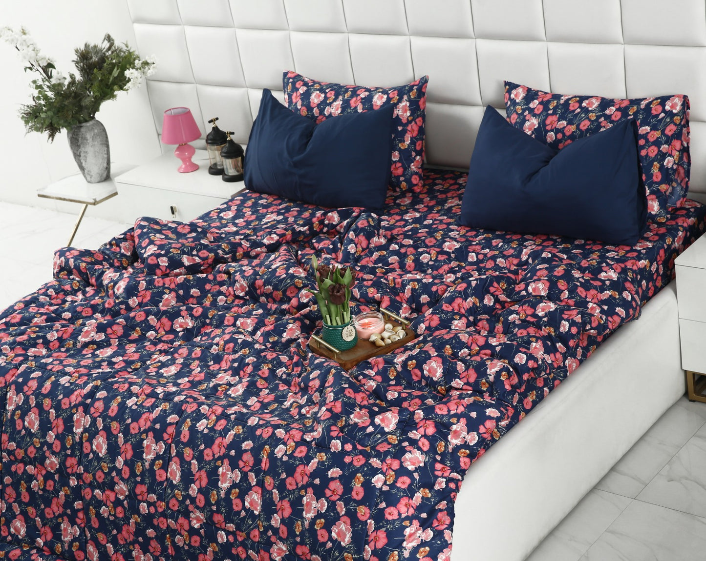 6 PCs Summer Comforter Set-Autumn Bloom Bed Spread Apricot