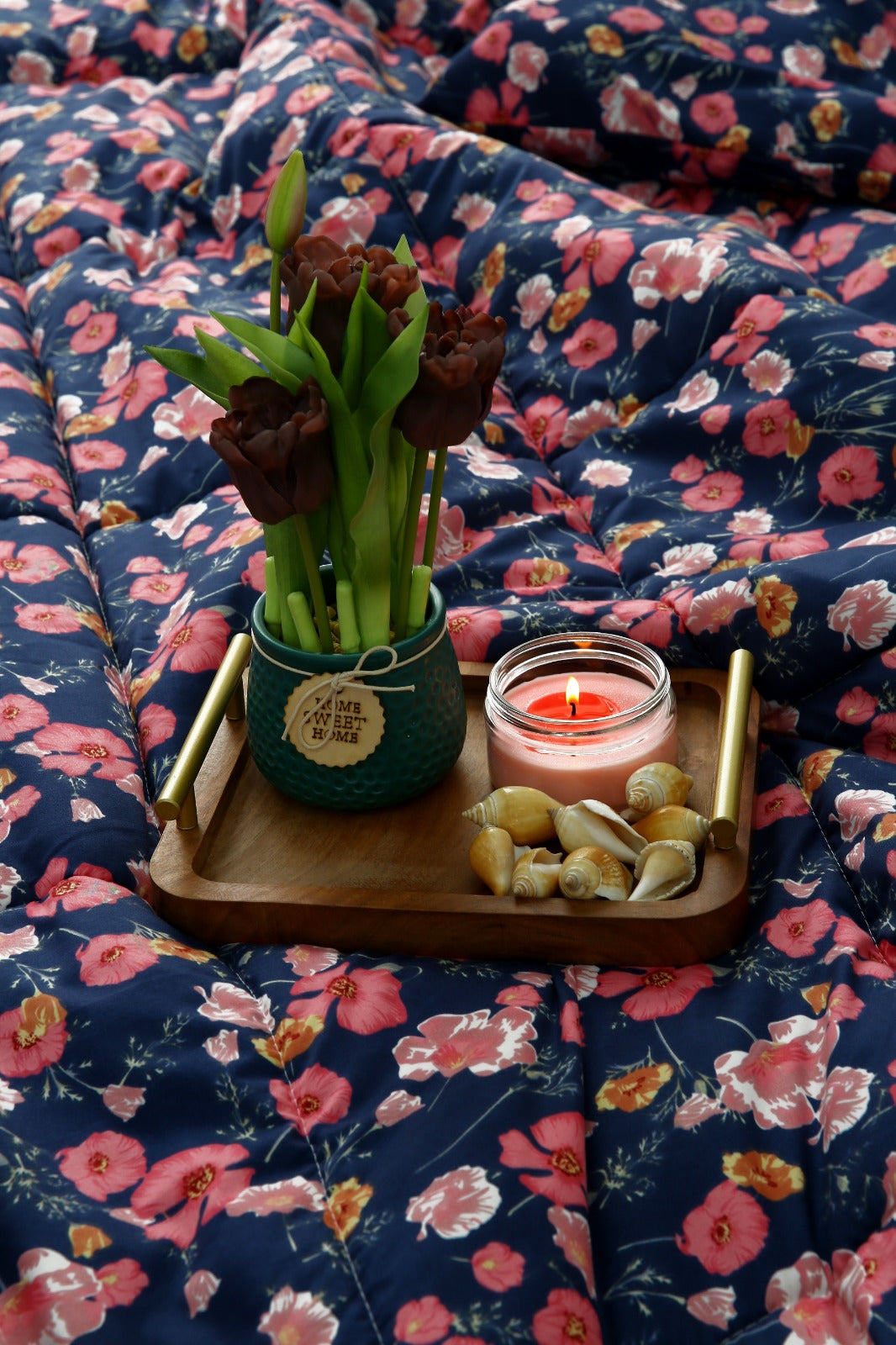 6 PCs Summer Comforter Set-Autumn Bloom Bed Spread Apricot